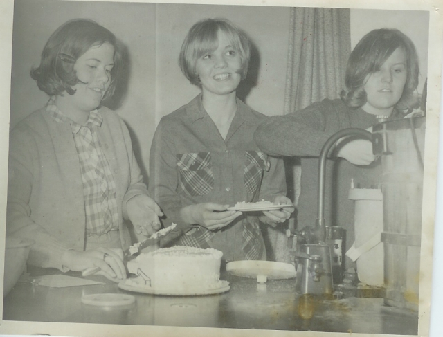 Home Ec Class- three future Martha Stewarts! Janice Ryerson, Jane Larson, Lois Nelson